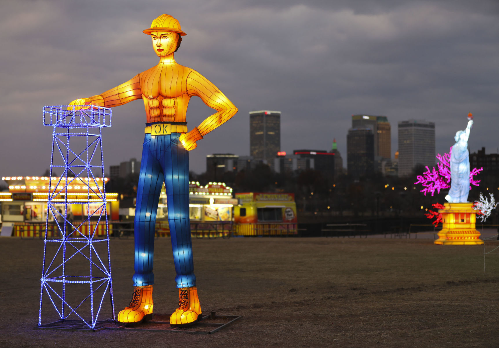 Tulsa's Golden Driller replica at the Lantern Light Festival in 2017